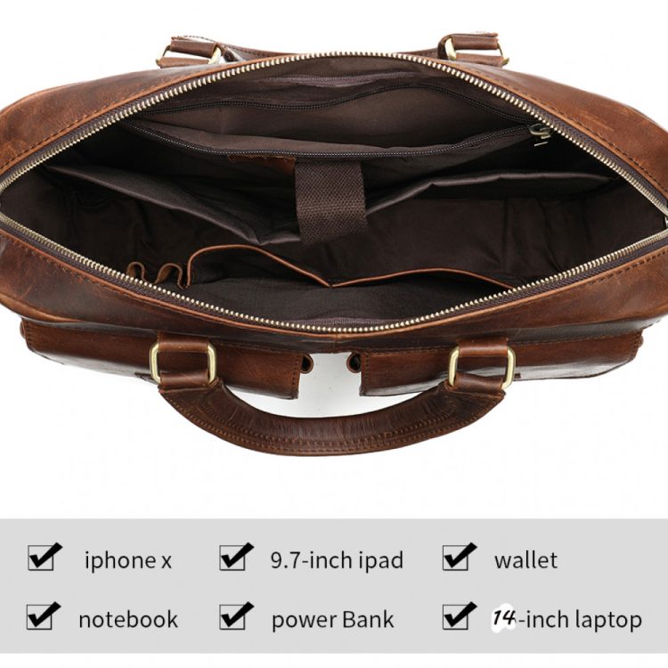 Dark brown 15.6 inch laptop leather bag with multiple pockets for documents other accessories. - Image 4