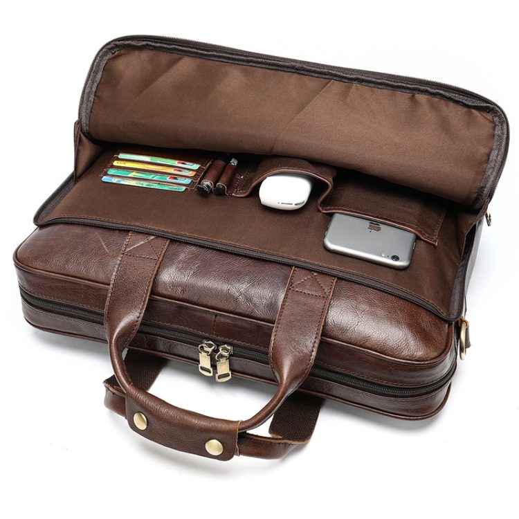 Coffee brown vintage cow leather laptop bag with shoulder and suitecase strap. Fits 15.6 inch - Image 5