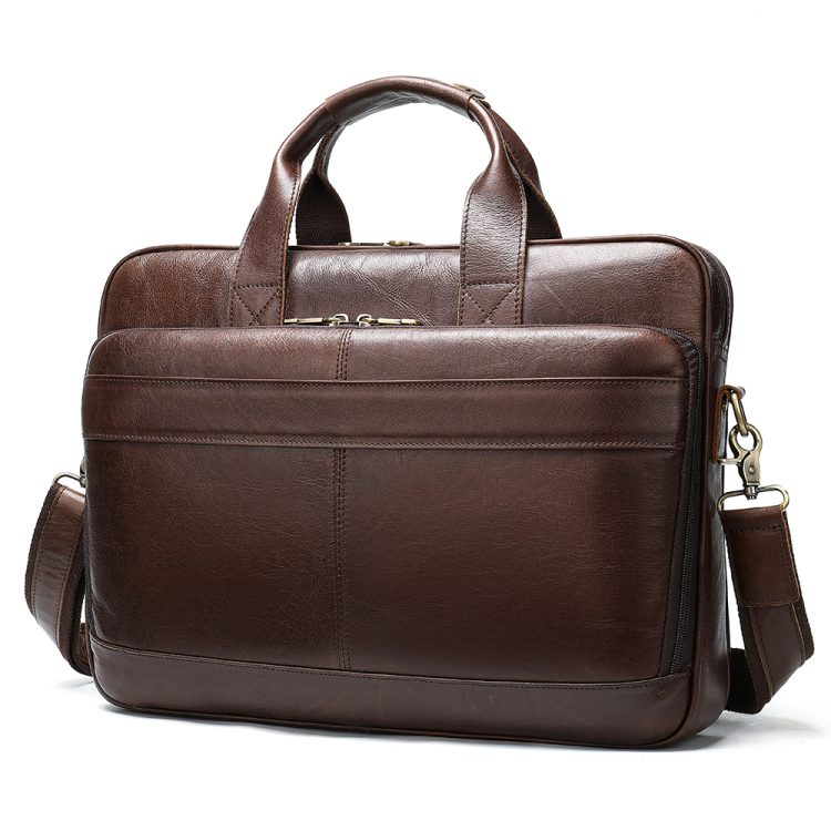 Coffee brown vintage cow leather laptop bag with shoulder and suitecase strap. Fits 15.6 inch - Image 9