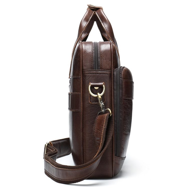 Coffee brown vintage cow leather laptop bag with shoulder and suitecase strap. Fits 15.6 inch - Image 10