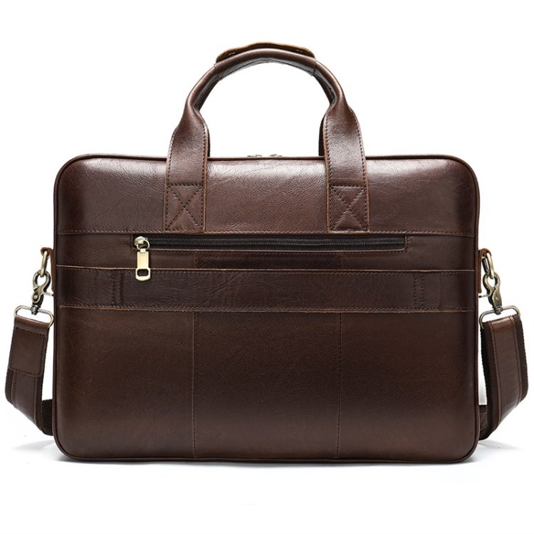 Coffee brown vintage cow leather laptop bag with shoulder and suitecase strap. Fits 15.6 inch - Image 3