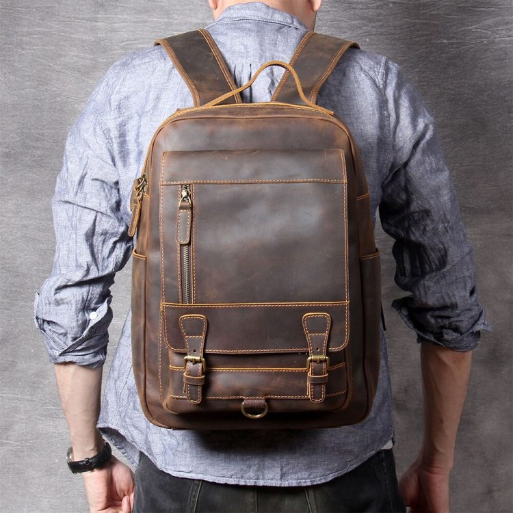 14" Crazy Horse Leather Backpack Laptop Bag - Image 6