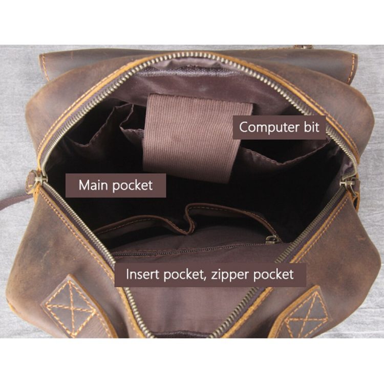 14" Crazy Horse Leather Backpack Laptop Bag - Image 5