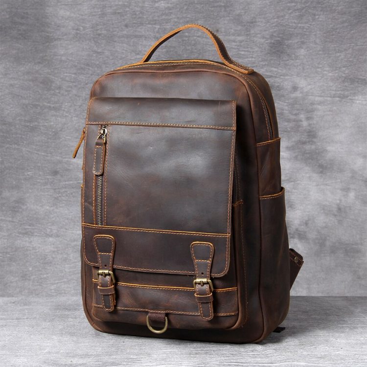 14" Crazy Horse Leather Backpack Laptop Bag - Image 4