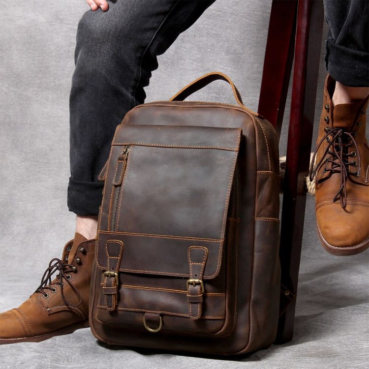 14" Crazy Horse Leather Backpack Laptop Bag - Image 3