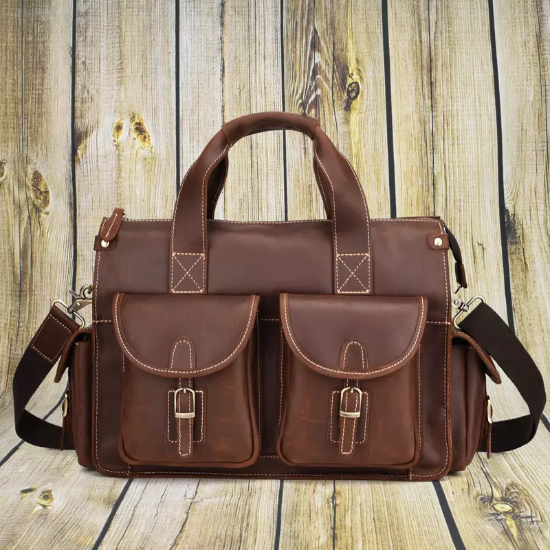 crazy horse leather bag with strap