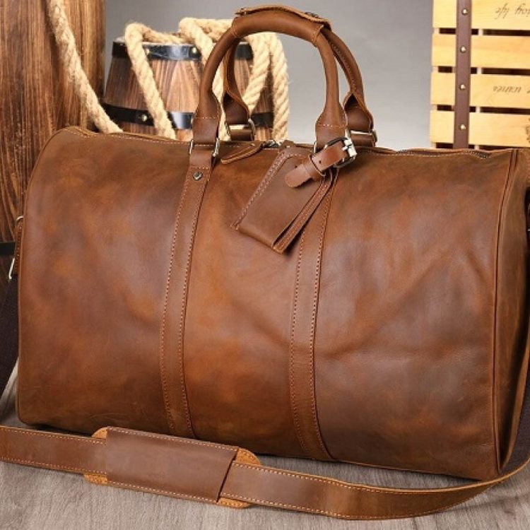 Premium Leather Travel Duffel Bag with Laptop Pocket - Image 1