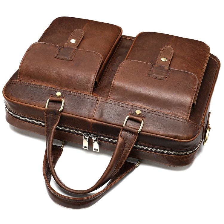 15.6 inch laptop leather bag with multiple pockets - Image 2