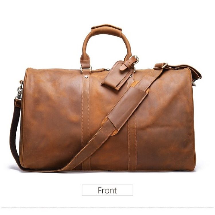 Premium Leather Travel Duffel Bag with Laptop Pocket - Image 3