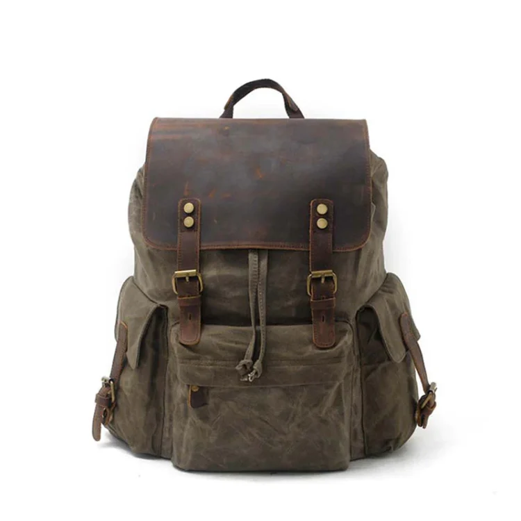 16 military waxed canvas laptop bag with leather top closure