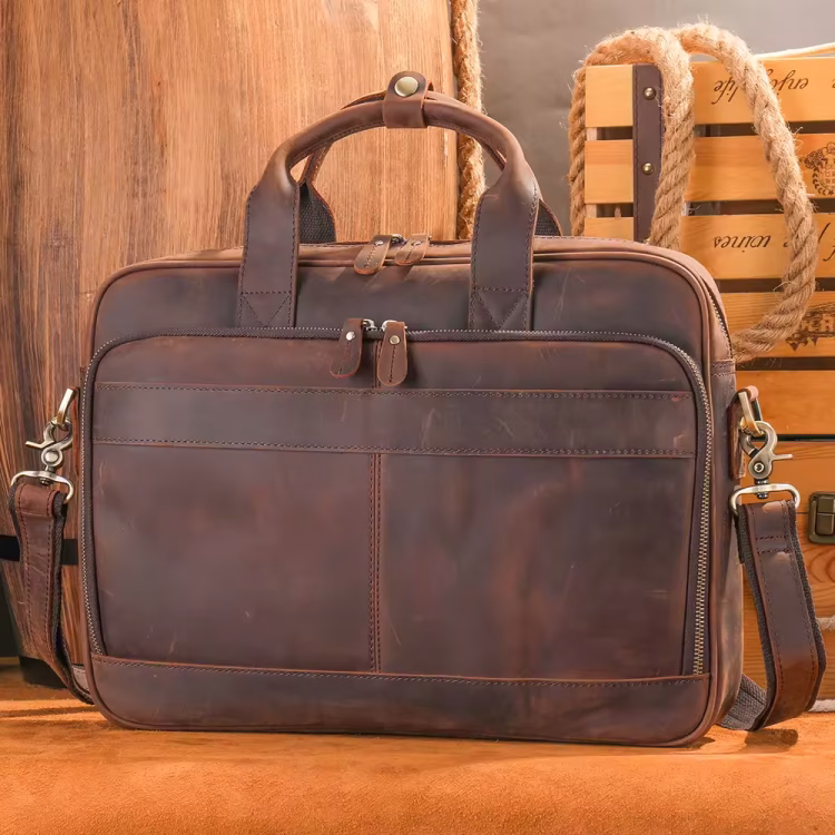 8368 Retro Business Briefcase For Men. Genuine Leather Handbags
