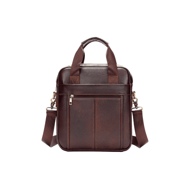 Brown Full Leather Vertical Men’s Shoulder Bag 8577 dark coffee