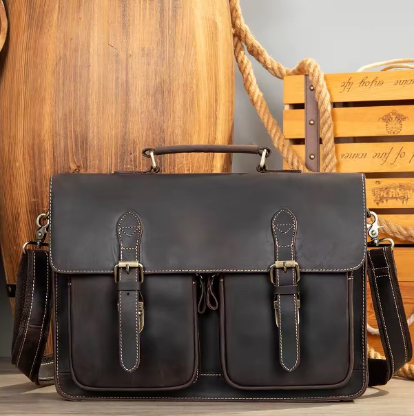 15 INCH DARK COFFEE LEATHER LAPTOP BAG 9033