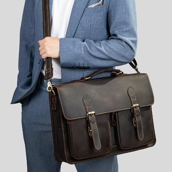 15 INCH DARK COFFEE LEATHER LAPTOP BAG 9033