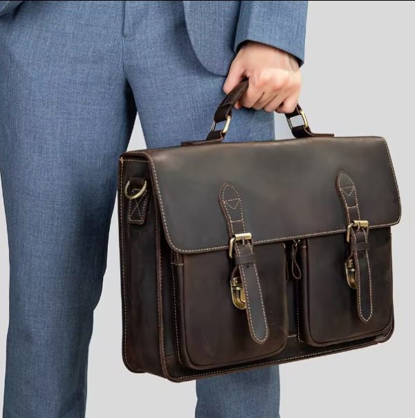 15 INCH DARK COFFEE LEATHER LAPTOP BAG 9033