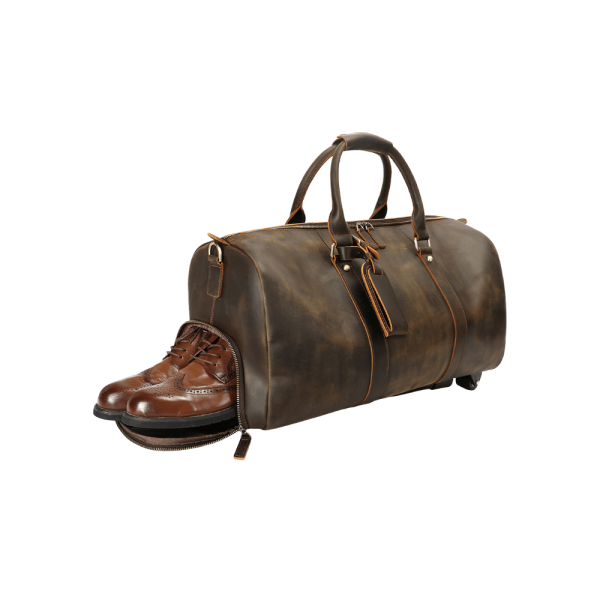 Vintage Genuine Leather Rolling Duffle Bag – Convertible Travel Weekender with Wheels Vintage Genuine Leather Rolling Duffle Bag – Convertible Travel Weekender with Wheels