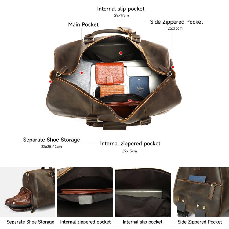 Vintage Genuine Leather Rolling Duffle Bag – Convertible Travel Weekender with Wheels
