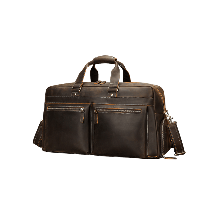 Vintage Genuine Leather Travel Duffle Bag – Large Capacity Weekender with Shoe Compartment