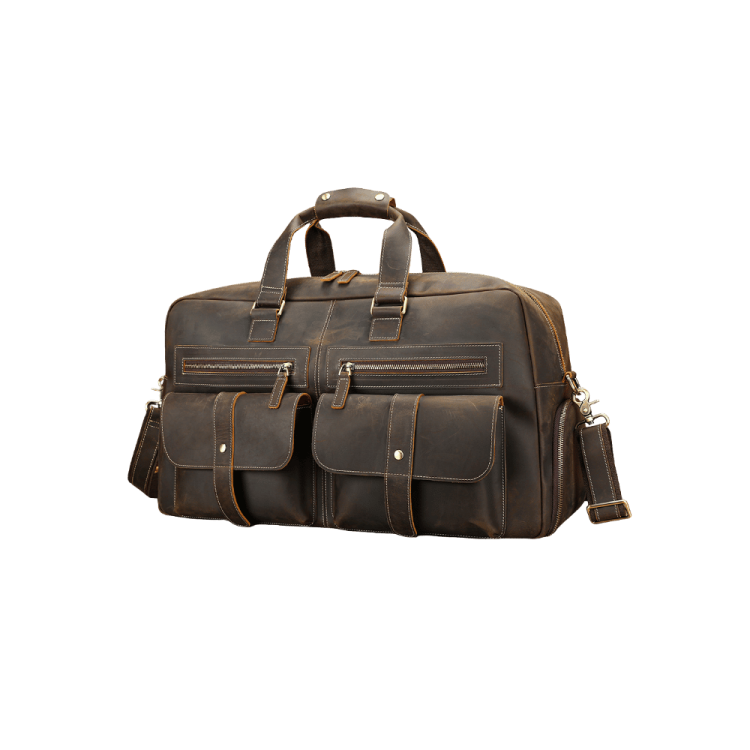 Vintage Genuine Leather Travel Duffle Bag – Multi-Pocket Weekender with Shoe Compartment (1)
